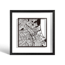 O3 DESIGN STUDIO Aberdeen Paper Cut Map framed, Black map, Black frame, 23x23 cm, Gift Boxed, 2 background color, self-changing, Paper Art