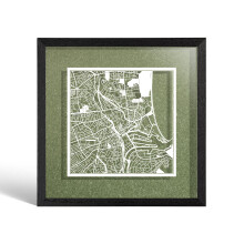 O3 DESIGN STUDIO Aberdeen Paper Cut Map framed, White map, Black frame, 23x23 cm, Gift Boxed, 4 background color, self-changing, Paper Art