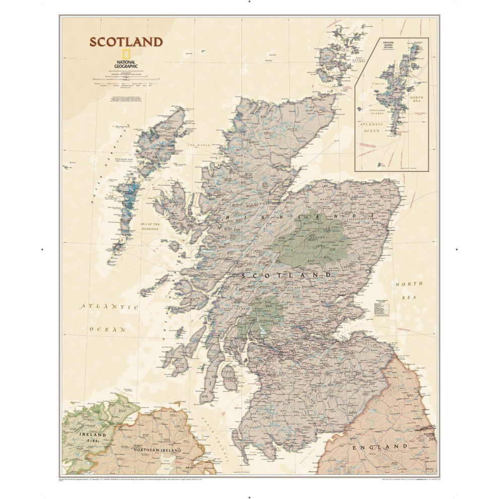 National Geographic Maps: Scotland Executive Wall Map - Antique Style - Large - 92 X 77 Cm