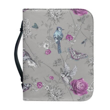 Kuiaobaty Vintage Birds Flowers Women's Bible Cover Faux Leather Book Carry Case, Gray, Countryside Floral Book Cover Gift for Women 4 Size