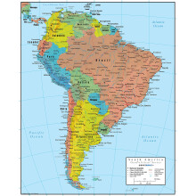 South America Wall Map Laminated GeoPolitical Edition by Swiftmaps A2 (42cm x 60cm)
