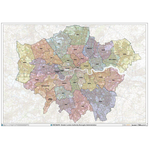 Greater London Authority Boroughs Wall Map - 47" x 33.25" Laminated