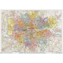 Greater London Authority Boroughs with Postcode Districts Wall Map - 47" x 33.25" Paper