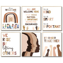 WINDVALE Diversity and Inclusion Posters for Kids ? Set of 6 Inspirational Classroom Prints with Positive Affirmations, Motivational Wall Art for