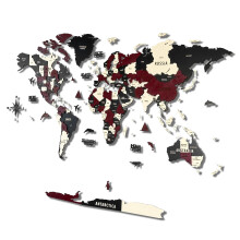 Colorfull Worlds 3D Wooden World Map Wall Art | Unique Wall Decor with Pins for Travel Enthusiasts | Home and Office Wall D?cor | Burgundy | Medium