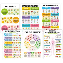 Fuwane 6 Pcs Healthy Food Chart 11"X17" Vitamin and Mineral Nutrition Poster Unframed Fruits and Vegetables Vertical Poster for Kitchen School
