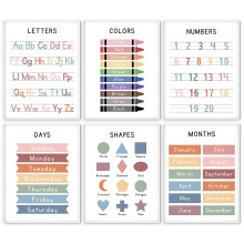 Educational Posters for Kids ? Learning Posters for Toddlers, Preschool & Kindergarten ? Boho Pastel Prints (Alphabet, Numbers, Colours, Days, Months,