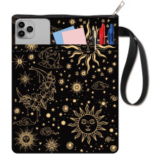 craspire Sun Moon Black Star Book Cover Washable Cloth Cover with Zipper and Extra Pouch Ideal for Book Lovers and Classmates.