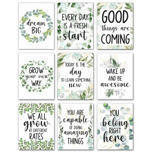 Kids Inspirational Posters ? Set of 9 Eucalyptus Motivational Quote Prints, Positive Affirmation Wall Art for Boys & Girls, Growth Mindset Classroom,