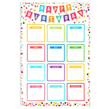 Penitue Birthday Calendar Chart, Colorful Happy Birthday Poster Calendar with Confetti Design Reusable Classroom Bulletin Board Decoration for School