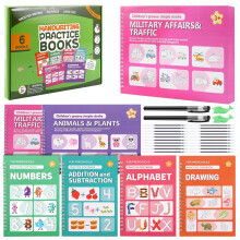 BAIEGOED 6 Pack Magic Grooved Handwriting Practice Books, Reusable Hand Writing Practice Book Magic Books for Children With 2 Pens, 20 Pen Refills, 2