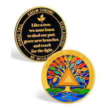 ACGZQY 4 Year Sobriety Coin - Rainbow Leaves of Renewal Sobriety Chip AA Chips and Medallions - Tree of Life Hope Sobriety Chip AA NA Sober