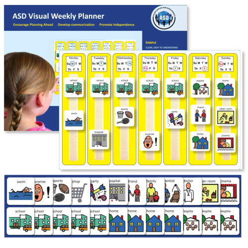 ASD Kids Calendar ? Weekly Wall Chart Planner ? Large A3 Visual Schedule Board ? Compatible with PECS Cards ? 24 Activity Cards ? Autism Visual
