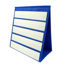 Blue Tabletop Desktop Pocket Chart with Bonus 20X Dry Erase Cards. Double Sided and Self-Standing (13? X 12?)