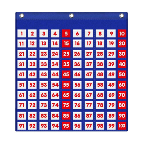 Eamay 100 Hundred Pocket Chart, Math 1-100 Number Classroom Wall Chart Educational Tool for Kids, 100 Pocket