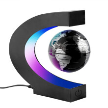 Surplex Floating World Globe with Colored LED Lights C Shape, Magnetic Field Levitation World Map Globe Gravity Educational, Home/Office Desk
