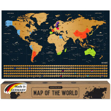 Envami Scratch Off World Map - Premium Metallic Gold - Gift for Travellers - Made in Germany - 43cm x 68cm with 250 Flags of The World and U.S. States