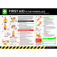 First Aid in the Worplace Safety Poster - A2 Anti Scuff PVC | Emergency Response Guide | Health & Safety Sign for UK Compliance