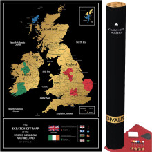 Divalis Great Britain Scratch off Map - Large United Kingdom Scratchable Poster 24x16 - UK Places Ive Been - Travel UK Map - Laminated Black and Gold