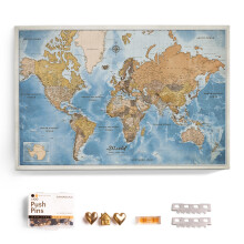 Canvas World Map with Cork Pin Board - English Lettering - Decorative Wall Decoration for All Rooms - Canvas Pictures with World Map Motif (90x60 cm,