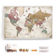 Canvas World Map with Cork Pin Board - English Lettering - Decorative Wall Decoration for All Rooms - Canvas Pictures with World Map Motif (90x60 cm,