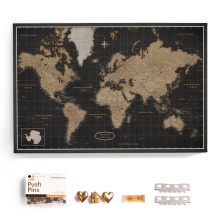 Canvas World Map with Cork Pin Board - English Lettering - Decorative Wall Decoration for All Rooms - Canvas Pictures with World Map Motif (70x50 cm,