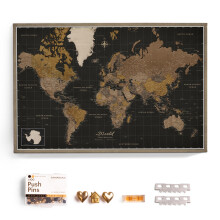 Canvas World Map with Cork Pin Board - English Lettering - Decorative Wall Decoration for All Rooms - Canvas Pictures with World Map Motif (90x60 cm,