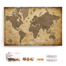 Canvas World Map with Cork Pin Board - English Lettering - Decorative Wall Decoration for All Rooms - Canvas Pictures with World Map Motif (70x50 cm,
