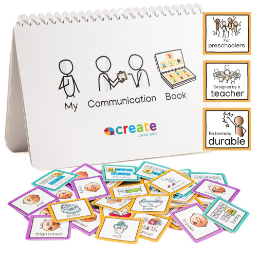 Communication Book with 6 visual communication resources and 34 removable pecs cards visual symbols to support communication, routine and transition -