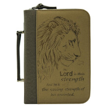IvyRobes Bible Cover Case for Men Women Lion PU Leather Durable Zipper Bible Bag Carrying Case Medium Size Light Brown