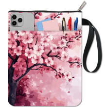CRASPIRE Cherry Tree Book Sleeve Protector with Zipper Waterproof Canvas Pouch Double-Sided Covers for Books Lovers Hardcover Notebook Bible Journal