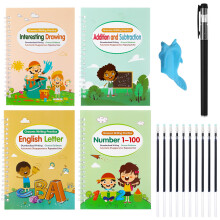Candcamp Handwriting Practice for Kids,4 Pack Reusable Writing Practice Book,Calligraphy Handwriting Practice Book Set for Preschools with Pen Refill