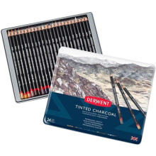 Derwent Tinted Charcoal Drawing Pencils, Drawing & Writing, Set Of 24, Watersoluble, Ideal For Blending & Smudging, Professional Quality, 2301691