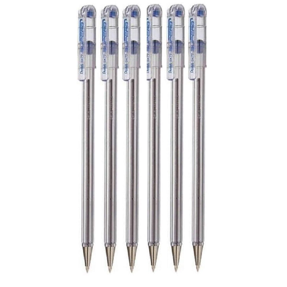 Pentel Blue Superb Ballpoint Pen Ball Point Pens 0.7Mm Nib Tip 0.25Mm Line Width Fine Line Refillable Ink Bk77 (Pack Of 6)
