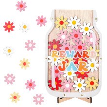 Reward Jar, Reward Jars for Children, Colorful Flower Reward Jar, Wooden Star Jar Reward System, Sticker Tokens for Home School Classroom Teacher