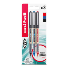 UB-150-10 Eye Broad Rollerball 3pc Blister Black/Blue/Red Plastic Free Packaging