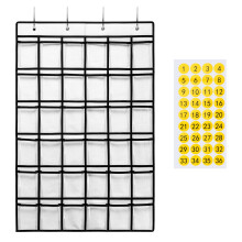 SAVERHO 36 Clear Pockets Classroom Pocket Chart for Cell Phones, Pocket Chart for Calculator Phone Holder with 36 Number Stickers and Hooks (White)