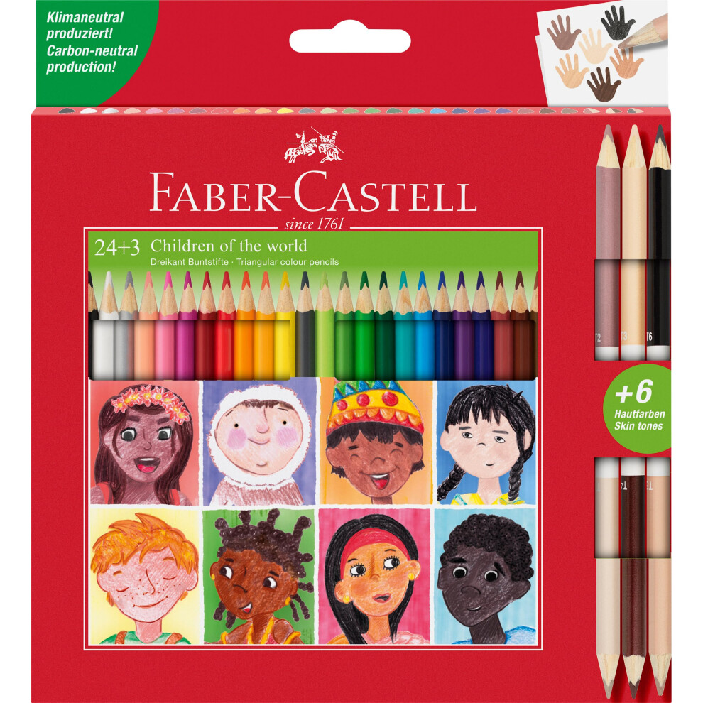 Faber-Castell Triangular Colour Pencil Set - 24 Colours + 3 Bi-Colour Skintone Pencils