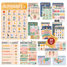 jackinthebox 20 Boho Pre K Educational Posters for Toddlers - 12 x 17 inches Laminated,Homeschool Decorations,Preschool Poster, Learning Posters for