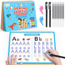 D-FantiX 4 in 1 Large Magic Groove Practice Copybook, Reusable Grooved Handwriting Workbooks, Number Alphabet Tracing Books for Kids Ages 3-8,