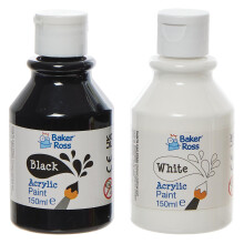 Baker Ross Black & White Acrylic Paint Pack 150ml - Pack of 4, Kids Paint