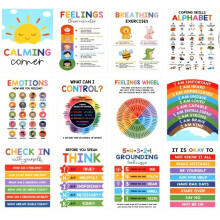 Xunzhi 12PCS Calming Corner Posters,Emotions & Feelings Chart Posters for K/ids,Emotional Regulation & Mental Health Posters,K/ids Feelings Wheel