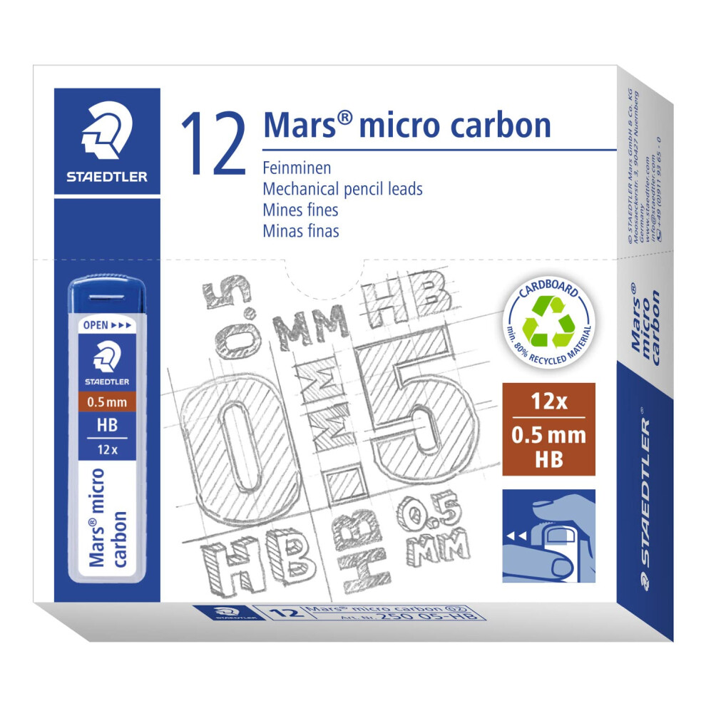 Staedtler 250 05-Hb Mars Micro Refill Leads For Mechanical Pencils - Hb, 0.5Mm (Box Of 12 X Tubes Of 12 Leads)