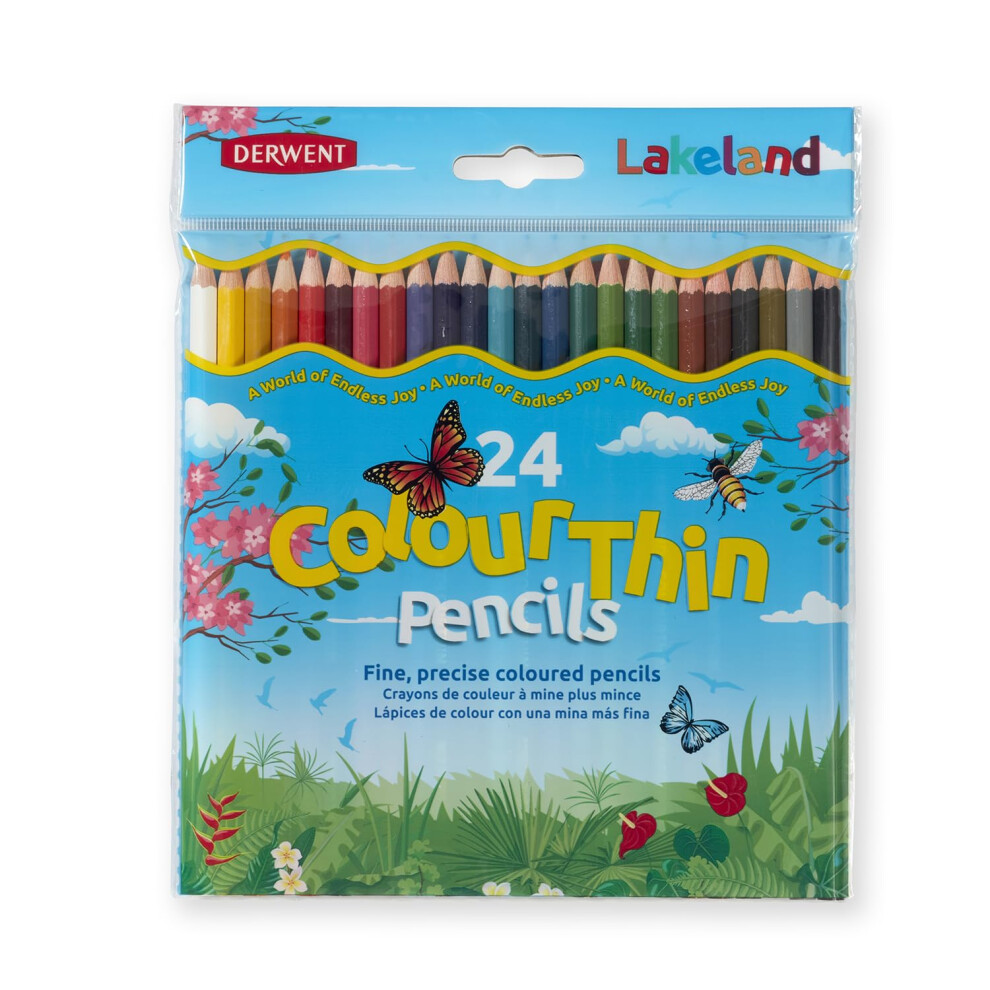 Derwent Lakeland Colouring Pencils For Kids - Pack Of 24 Colourthin Coloured Pencils, Kids Colouring Pencils For Arts And Crafts, Assorted Colours