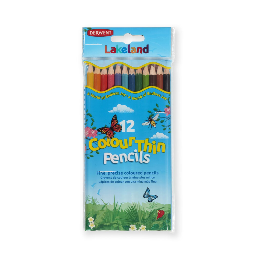 Derwent Lakeland Colouring Pencils For Kids - Pack Of 12 Colourthin Coloured Pencils, Kids Colouring Pencils For Arts And Crafts, Assorted Colours