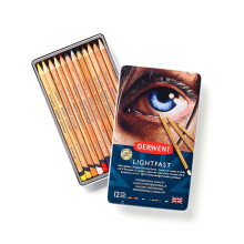 Derwent Lightfast Pencils Set Of 12 In Tin, 4mm Round Core, Premium Core Strength, Creamy Texture, Ideal For Fine Art Drawing & Colouring,