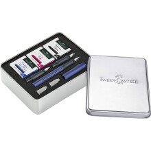 Faber-Castell 201507 Calligraphy Set Grip 2011, Fountain Pen with Three Different Nib Sizes, 6 Cartridges Each Black, Pink and Royal Blue