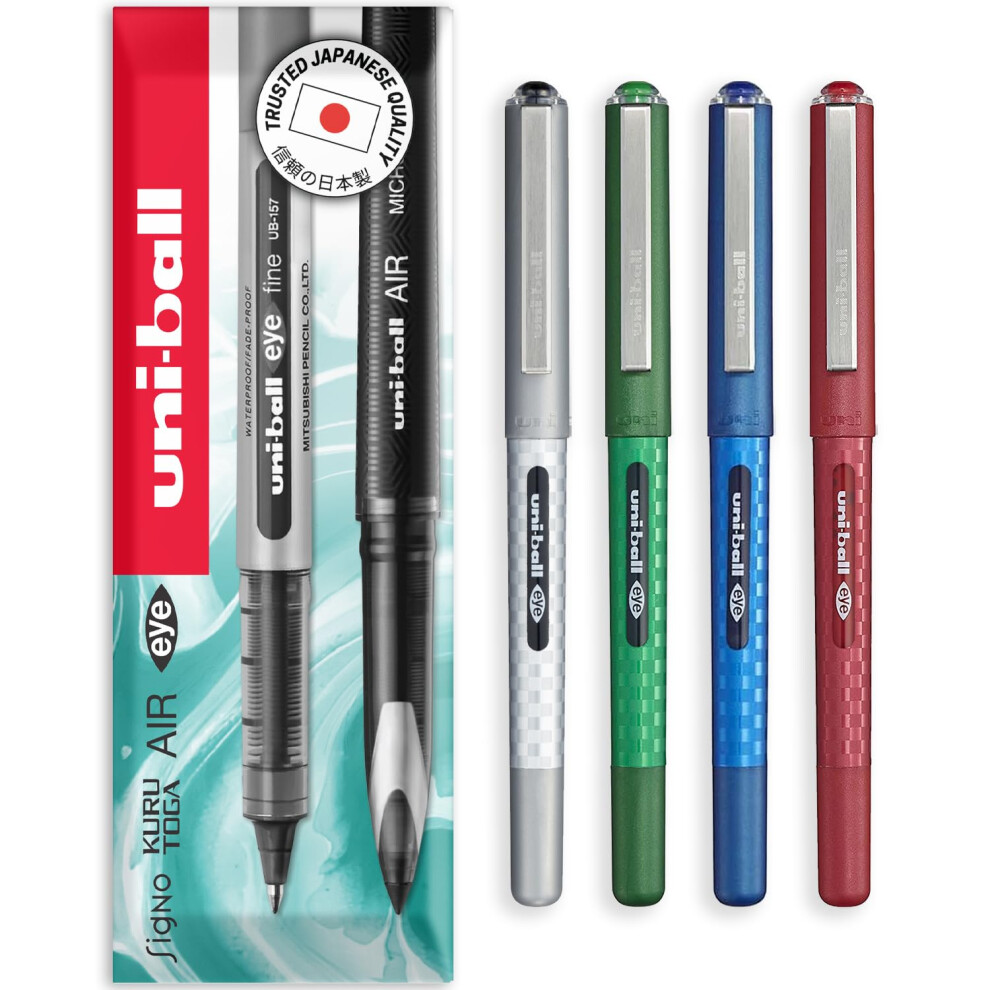 Uni-Ball Eye - Ub-157D Liquid Ink Rollerball Pens - 0.7Mm Nib - In Envelope Gift Packaging (Pack Of 4, Essentials)