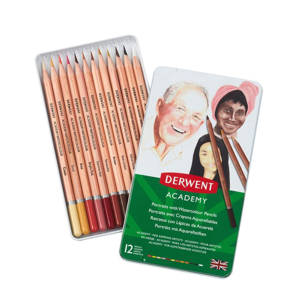 Derwent Academy Watercolour Skintones Colouring Pencils, Set Of 12