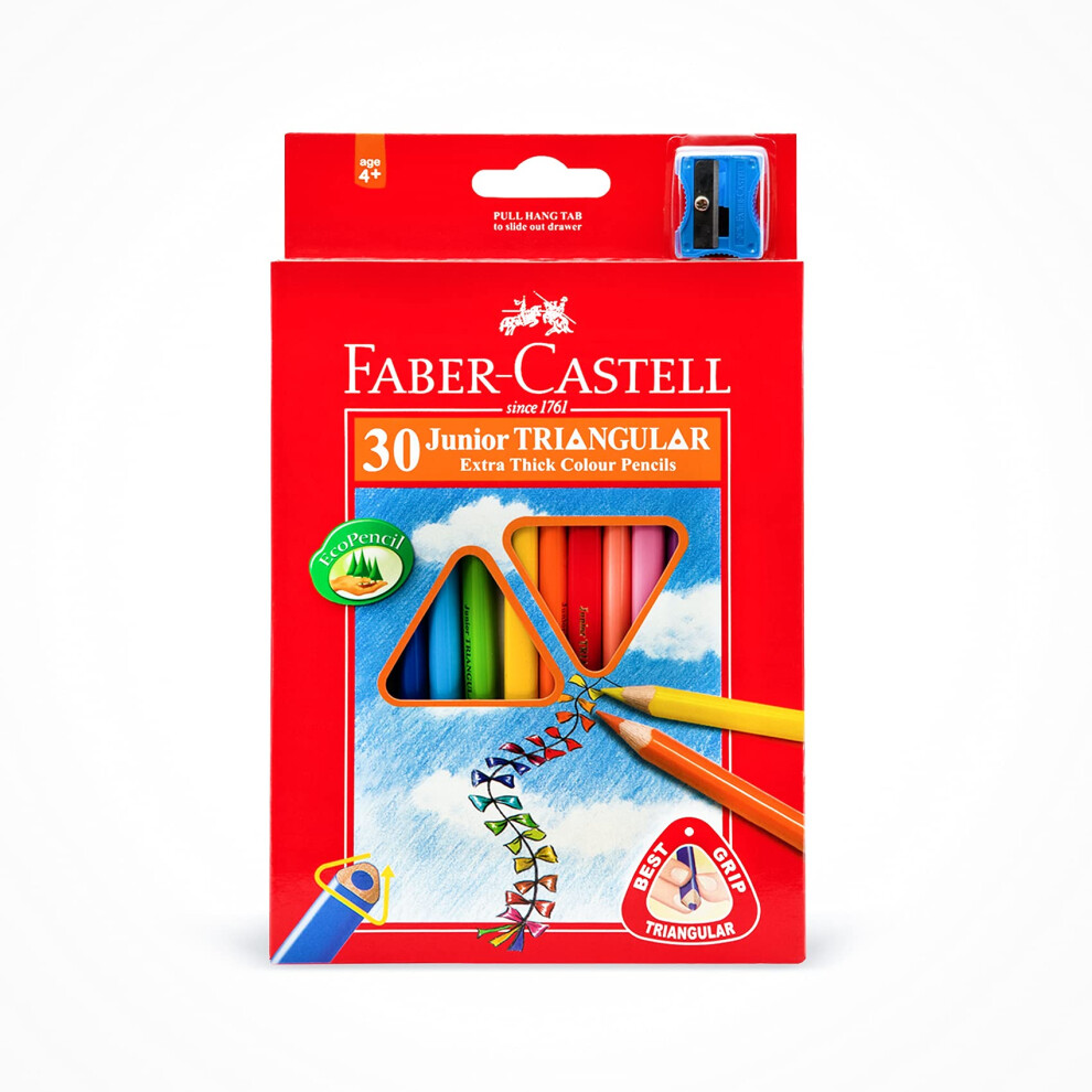 Faber-Castell Triangular Jumbo Colour Pencils With Sharpener (Pack Of 30)